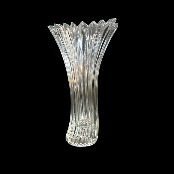 Mikasa Crystal Diamond Fire 8” Flower Vase Curved Stem 8 ¼” Japan - Picture 1 of 10